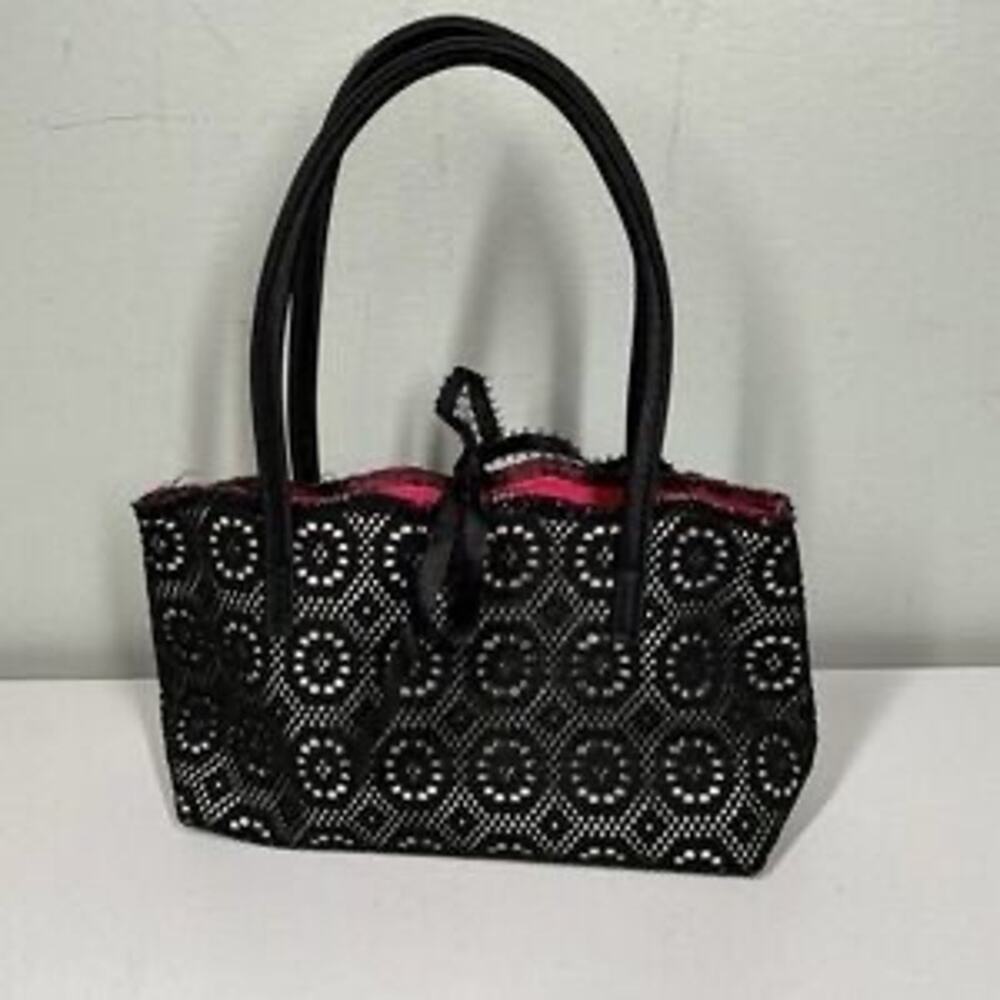 Victoria’s Secret Black Lace Mini Shoulder Bag Pink Satin Lined Y2K Purse
